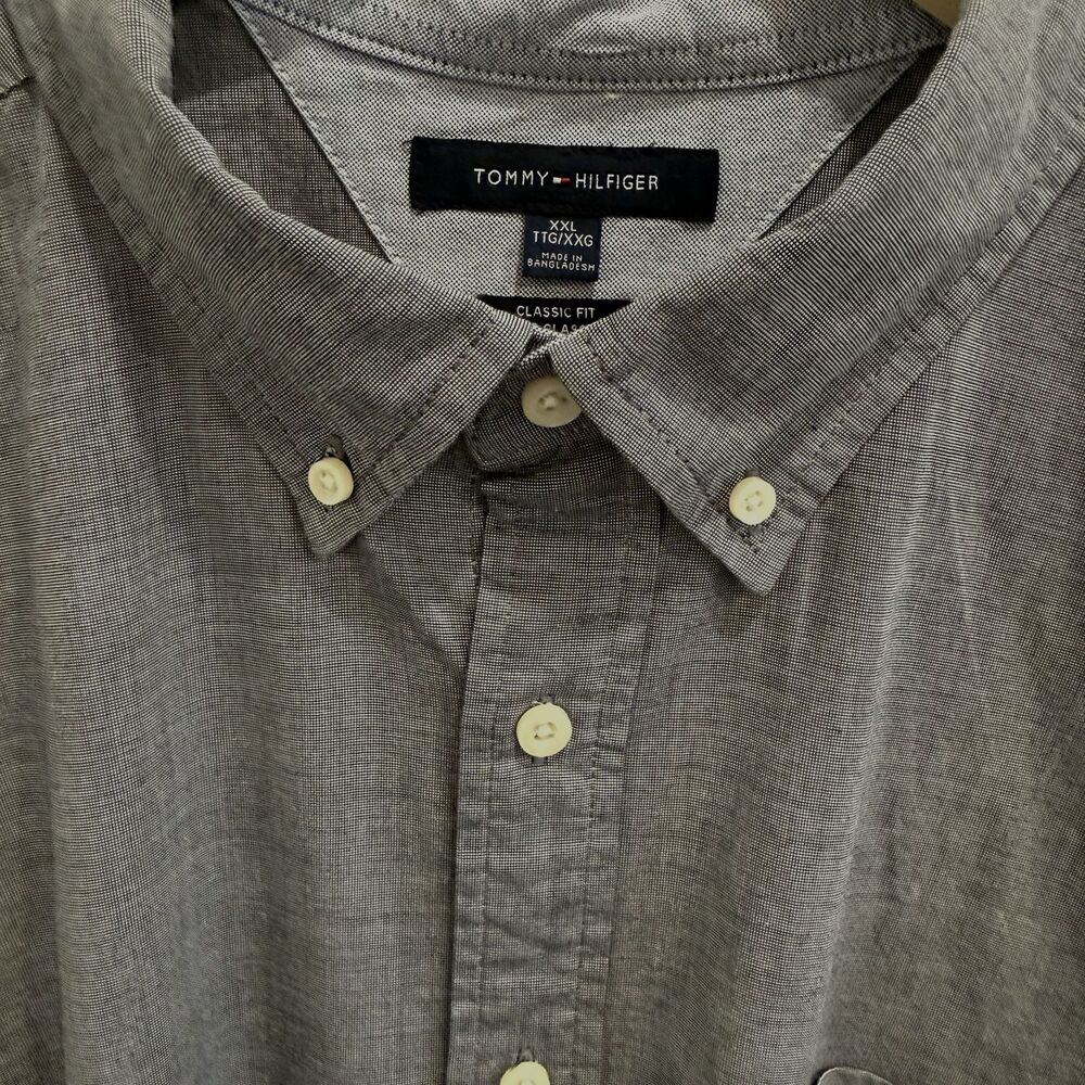 Tommy Hilfiger Mens Sz XXL Chambray Button Dwn Shirt Charcoal Gray Casual Preppy